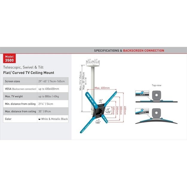 BARKAN 3500.W 29 -65  LED TV, 3 lankstų, lubinis, baltas 2