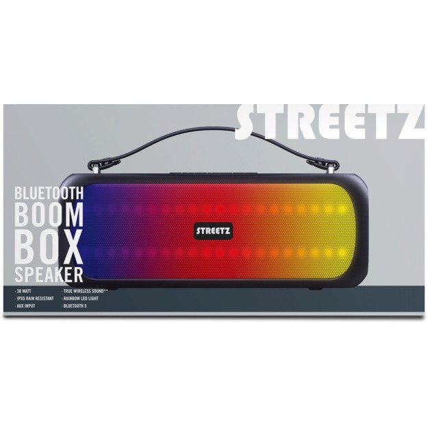 Kolonėlė STREETZ BT 2x 7.5 W, IPX5, AUX, USB flash, LED, juoda / CMB-110 1
