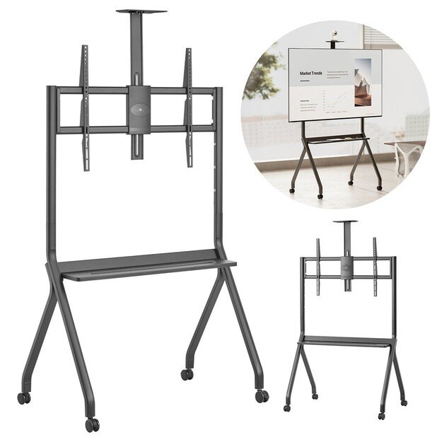 Maclean TV stand / cart, camera shelf, on casters, 55-100 , max load 120kg/10kg shelf, max. VESA 900x600, black, MC-114 B