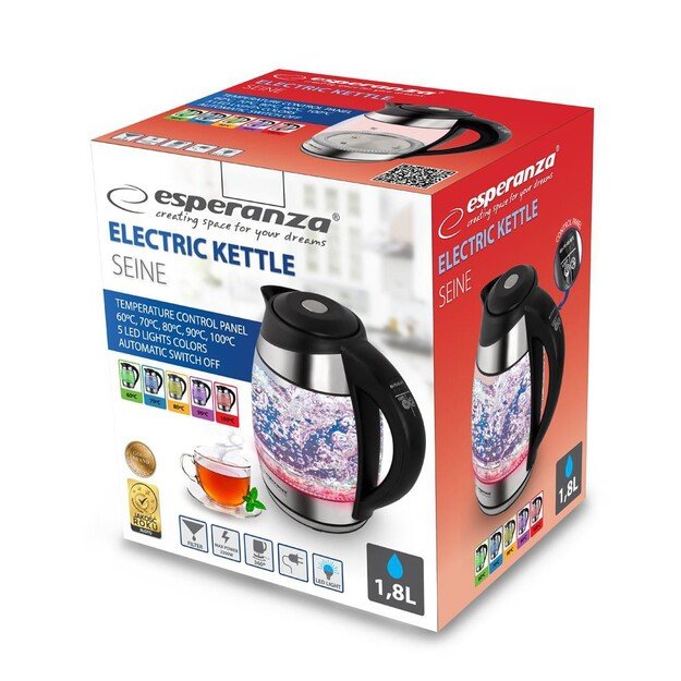 Kettle electric Esperanza SEINE EKK026 (2200W 1.7l, black color)