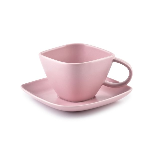 HAPPY espresso puodelis su lėkštute - rožinis