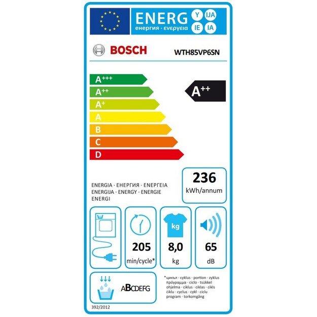 Bosch Dryer Machine with Heat Pump WTH85VP6SN Energy efficiency class A++