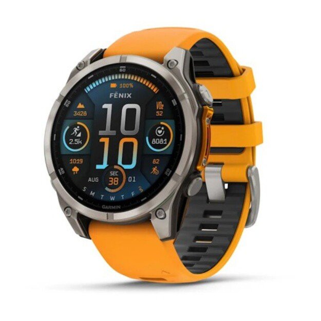 Garmin Fenix 8 I&scaron;manusis laikrodis 47 mm AMOLED Sapphire,Titanium,Spark orange/Graphite sil. band