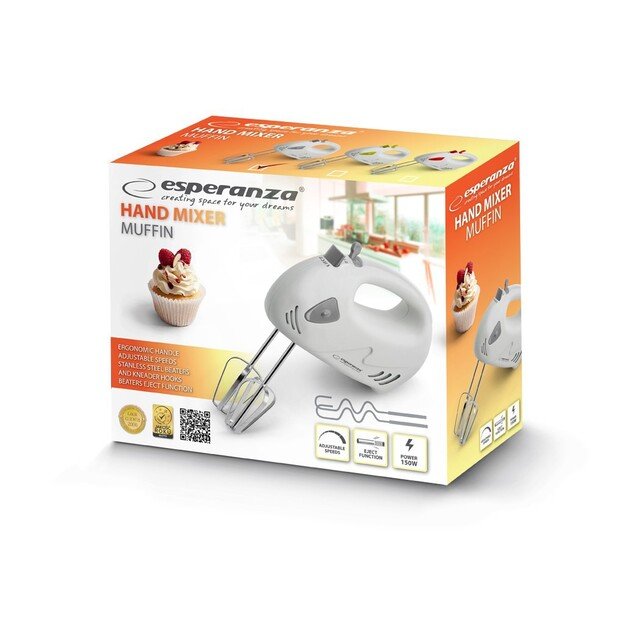 Esperanza EKM007WE mixer Hand mixer Gray, White 150 W