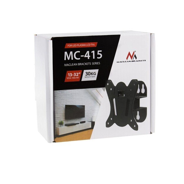 Maclean MC-415 TV Monitor Wall Mount 13 -32  30kg Tilt Rotate max. VESA 100x100 30kg Black Slim Universal Powder Coated