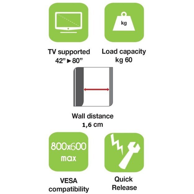 Techly Wall Mount for LED LCD TV 42-80 Ultra Slim Fixed H600mm  ICA-PLB 860