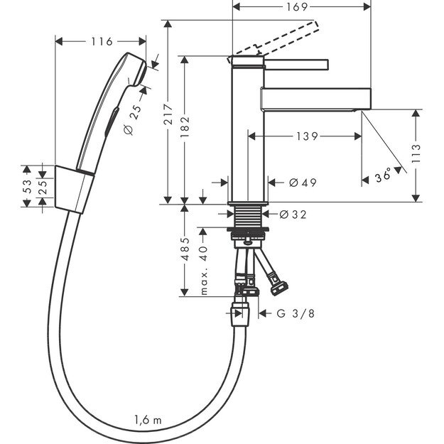 Praustuvo maišytuvas su bide dušeliu Hansgrohe Finoris, 76210000, chromo