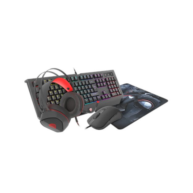 GENESIS COMBO set 4in1 cobalt 330 rgb keyboard + mouse +headphones + mousepad, us layout | Genesis | Wired | On-Ear | COMBO set