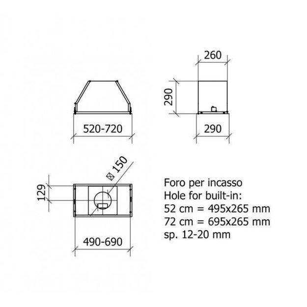 Baltos spalvos į spintelę montuojamas gartraukis Baraldi BLOCK Star Plus 52 cm 700m3/h