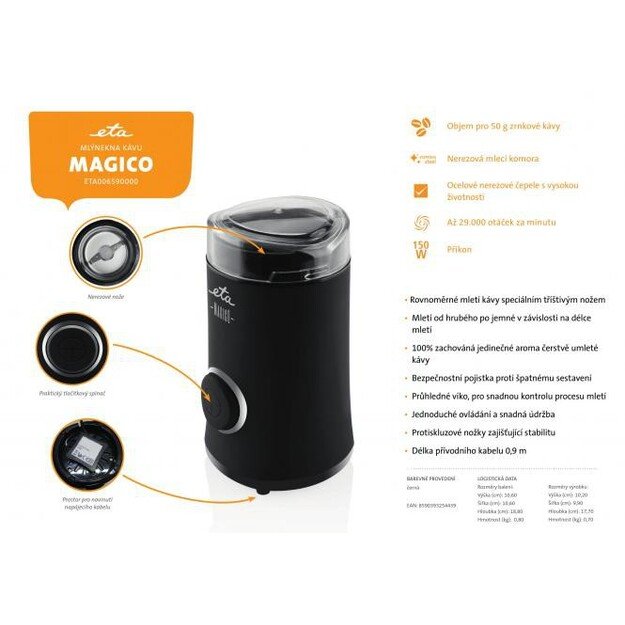 ETA | Coffee grinder | Magico ETA006590000 | 150 W | Coffee beans capacity 50 g | Black