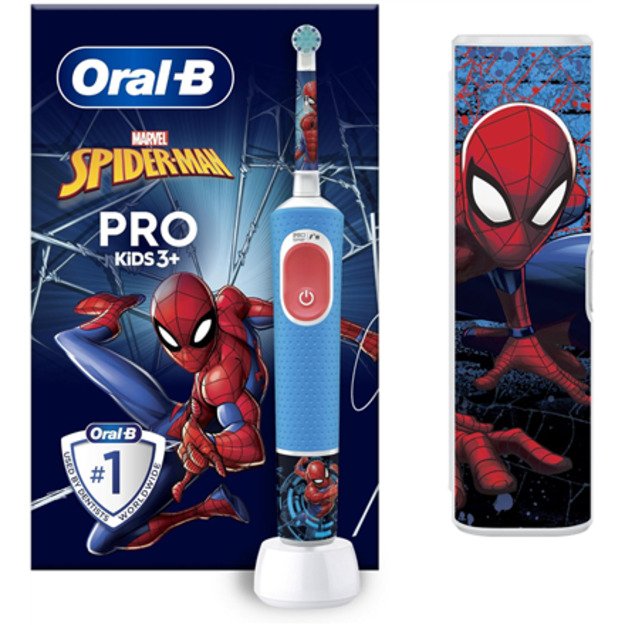 Oral-B | Electric Toothbrush with Travel Case | Vitality PRO Kids Spiderman | Rechargeable | For children | Number of brush head