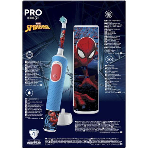 Oral-B | Electric Toothbrush with Travel Case | Vitality PRO Kids Spiderman | Rechargeable | For children | Number of brush head