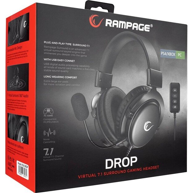 RAMPAGE GAMING HEADSET 7.1 WITH MICROPHONE BLACK