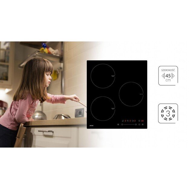 MPM 45-IM-07 Black Countertop 45 cm Zoneless induction hob 3 zone(s)