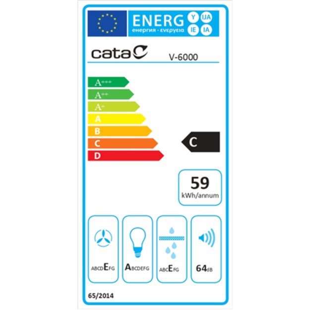 CATA | Hood | V-6000 X | Energy efficiency class C | Wall mounted | Width 60 cm | 480 m3/h | Mechanical control | Grey | LED