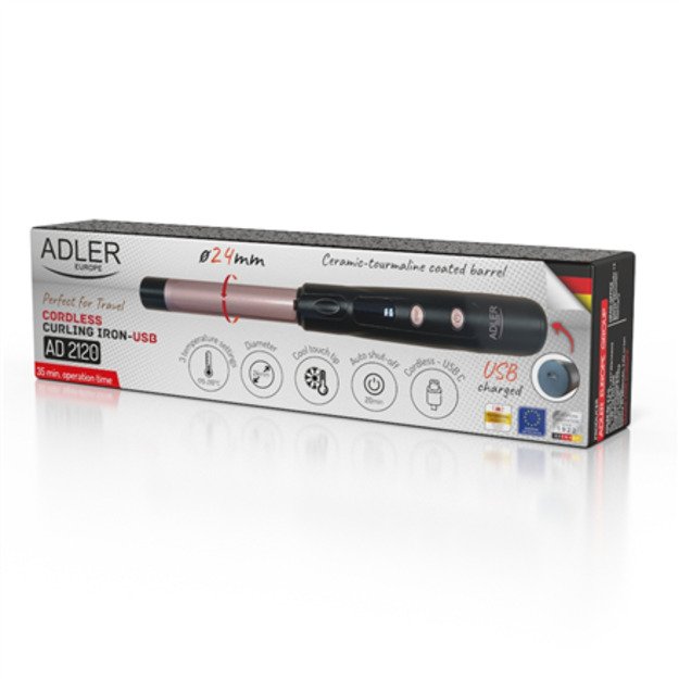 Adler Cordless Curling Iron | AD 2120 | Temperature (min) 170 &deg;C | Display LED | Black/Rose Gold 1