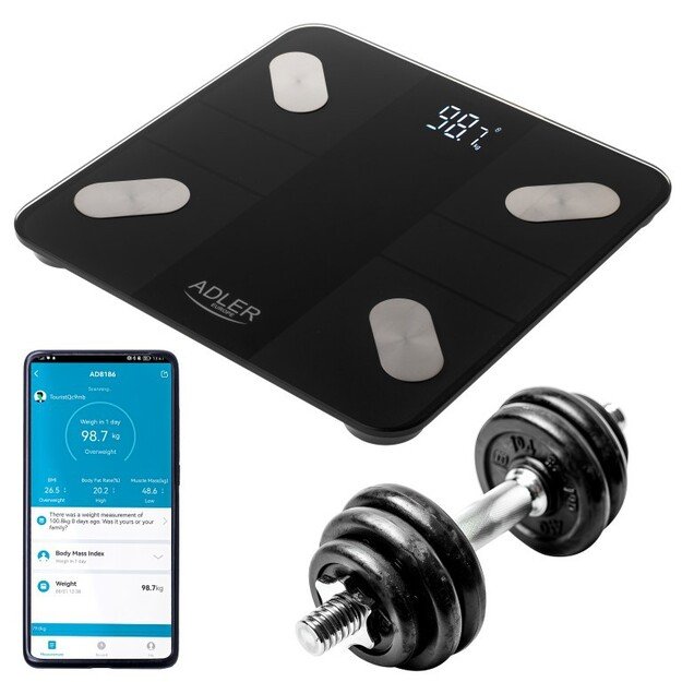 Adler Smart Bathroom Scale | AD 8186b | Maximum weight (capacity) 180 kg | Accuracy 100 g | Body Mass Index (BMI) measuring | Bl 3