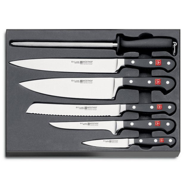 Set of 5 knives and knife rod, Classic