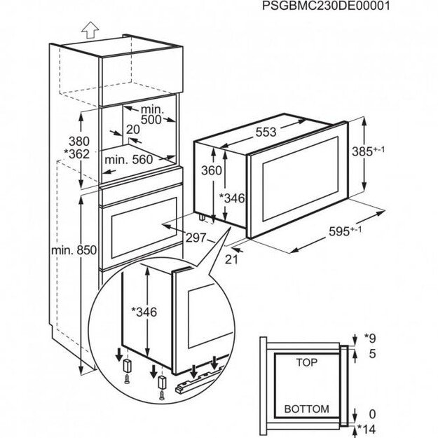 Juodos spalvos 38cm auk&scaron;čio įmontuojama mikrobangų krosnelė AEG OS5MG20EB 2