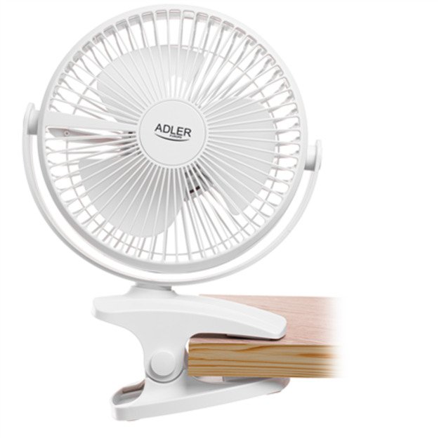 Adler Rechargeable Clip-on Desk Fan | AD 7342 | Table Fan | White | Diameter 15.5 cm | Number of speeds 3 | Oscillation | 5 W 3