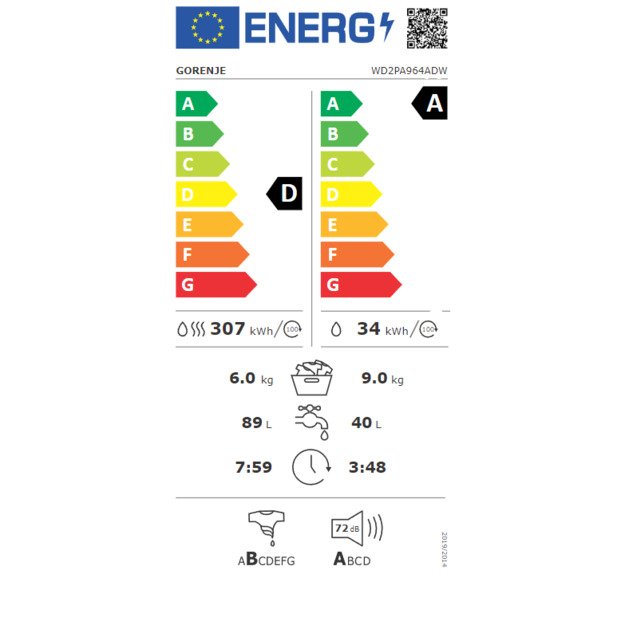 Gorenje Washing Machine with Dryer | WD2PA964ADW | Energy efficiency class A