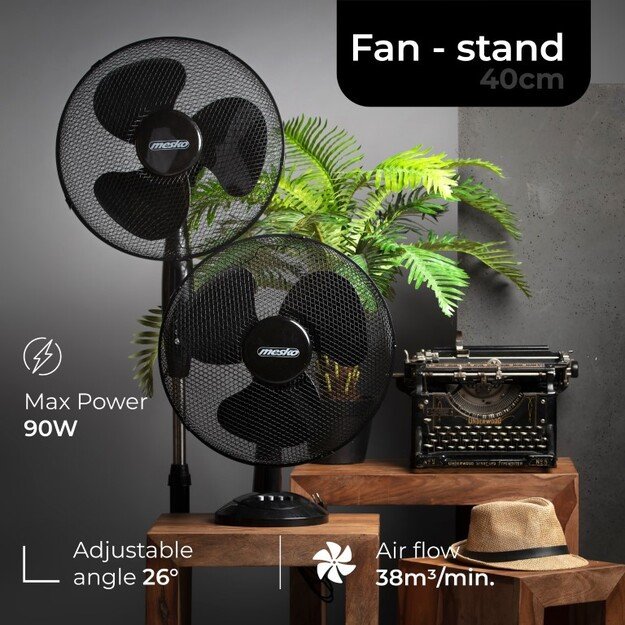 Mesko | Fan | MS 7311 | Stand Fan | Black | Diameter 40 cm | Number of speeds 3 | Oscillation | 45 W