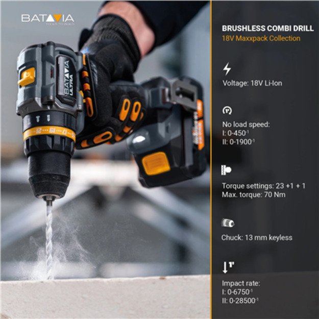 Batavia 18V brushless combi drill 70 Nm Without battery and charger 2
