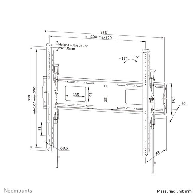 Neomounts Wall mount | WL35-750BL18 Heavy duty wall mount | Adjustable Height