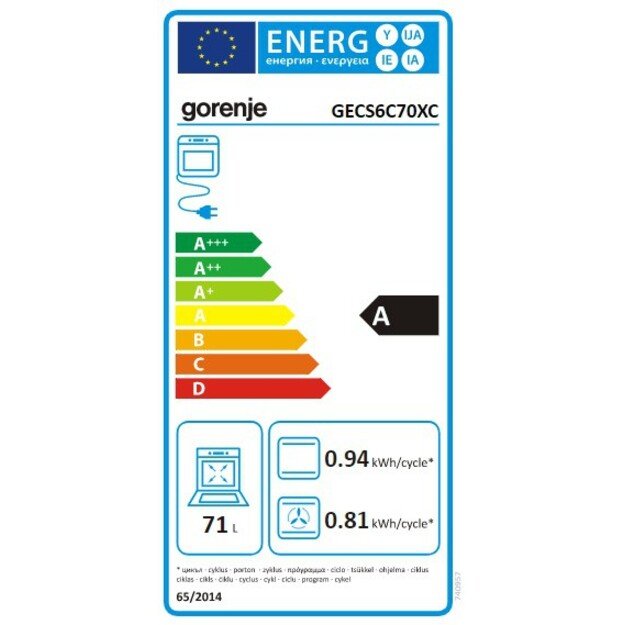 Gorenje GECS6C70XC cooker Freestanding cooker Electric Coil hob Stainless steel A