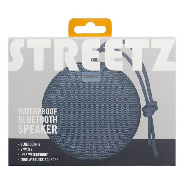 Bluetooth kolonėlė STREETZ atspari vandeniui, 1x 5 W, AUX, IPX7, mic, mėlyna / CM769