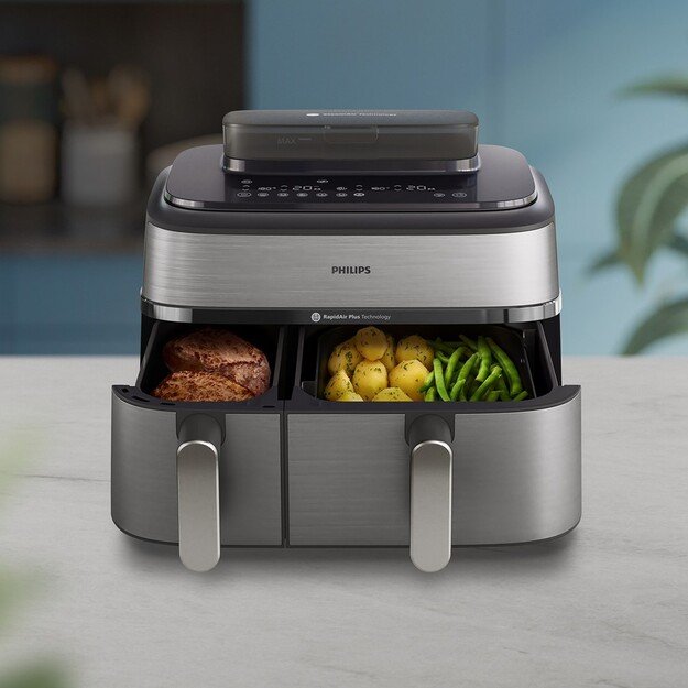 Philips Dual Basket Airfryer | NA555/00 5000 series | Power 2750 W | Capacity 9 L | RapidAir Plus | Silver