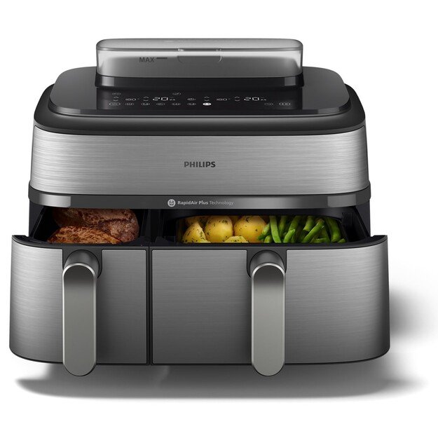 Philips Dual Basket Airfryer | NA555/00 5000 series | Power 2750 W | Capacity 9 L | RapidAir Plus | Silver
