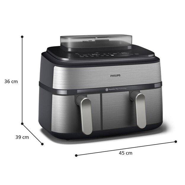 Philips Dual Basket Airfryer | NA555/00 5000 series | Power 2750 W | Capacity 9 L | RapidAir Plus | Silver