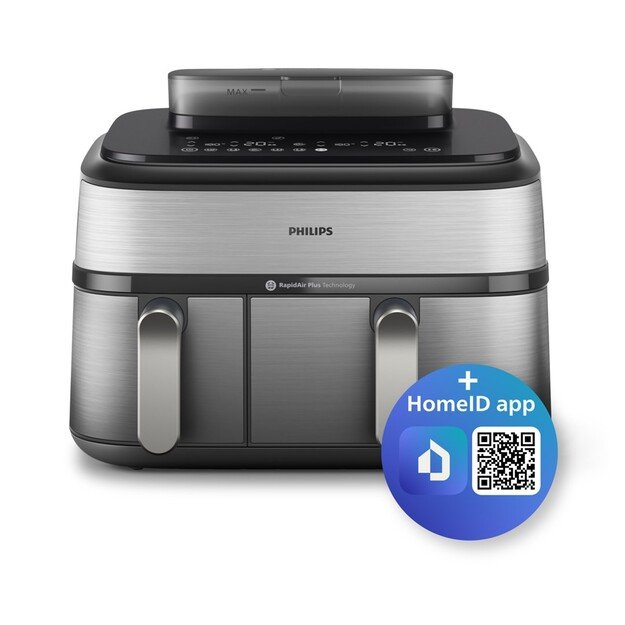 Philips Dual Basket Airfryer | NA555/00 5000 series | Power 2750 W | Capacity 9 L | RapidAir Plus | Silver