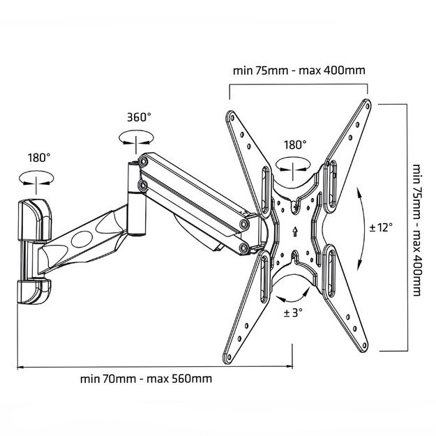 Mount wall for TV Maclean MC-784 (Rotary, Tilting, Wall, 32  - 55 , max. 20kg)