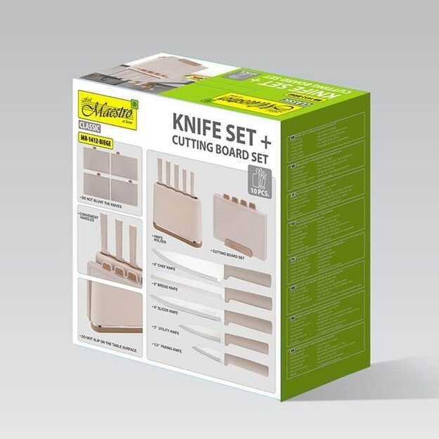 Maestro MR-1412-BEIGE Knife set with block + Cutting board set Beige 1