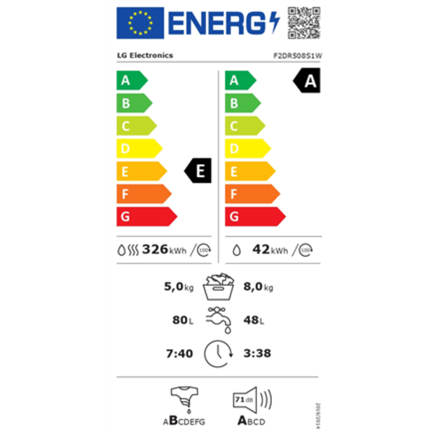LG Washing machine with dryer | F2DR508S1W | Energy efficiency class A-10%