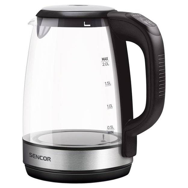 Sencor SWK 2090BK electric kettle 2 L 2200 W Black, Stainless steel, Transparent