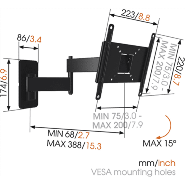 Vogels | Wall mount | MA2040-A1 | Full motion | 19-40   | Maximum weight (capacity) 15 kg | Black