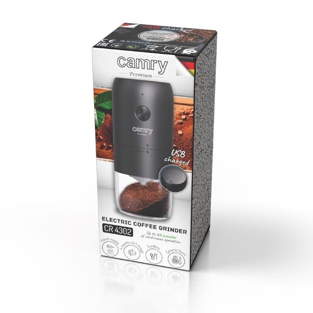 Camry Cordless USB Electric Coffee Grinder | CR 4302 | 25 W | Coffee beans capacity 25-30 g | Black