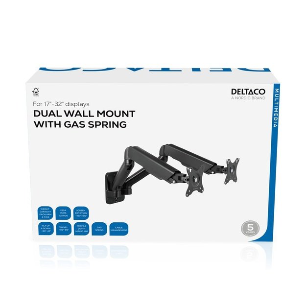 Deltaco ARM-0361 monitor mount / stand 81.3 cm (32 ) Wall Black