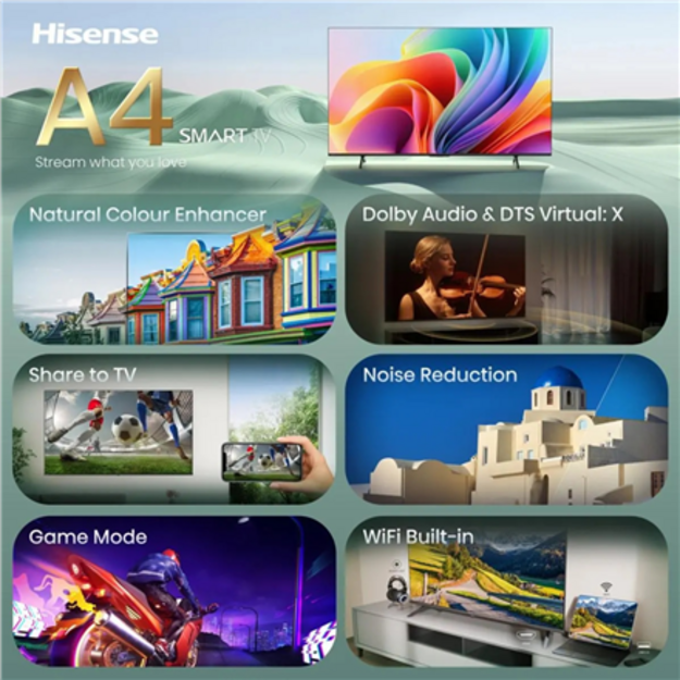 Hisense TV | 32A4S | 32 | Smart TV | VIDAA Smart OS | HD | Black