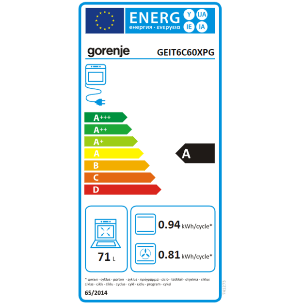 Gorenje GEIT6C60XPG cooker Freestanding cooker Zone induction hob A