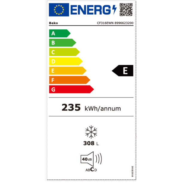 BEKO Freezer | CF316EWN | Energy efficiency class E | Chest | Free standing | Height 84.5 cm | Total net capacity 308 L | White