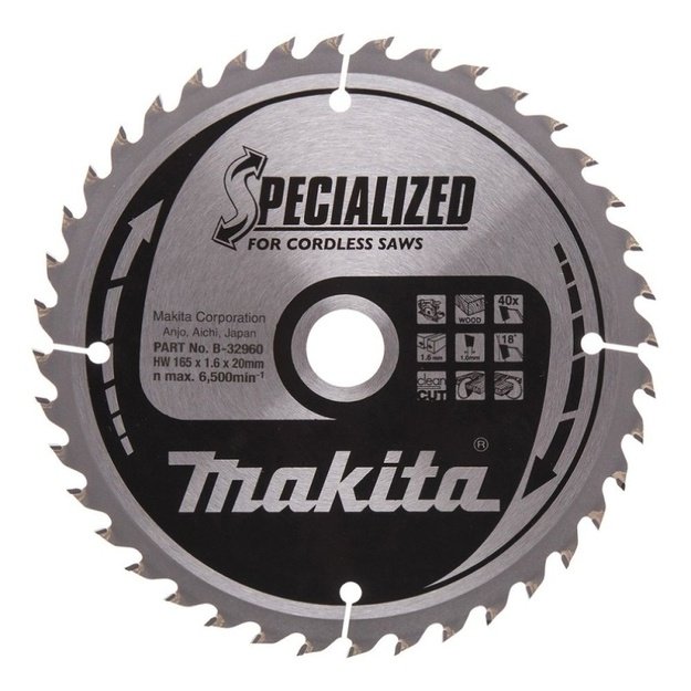 Pjovimo diskas medienai  MAKITA 165x1,6x20 40T 18&deg;