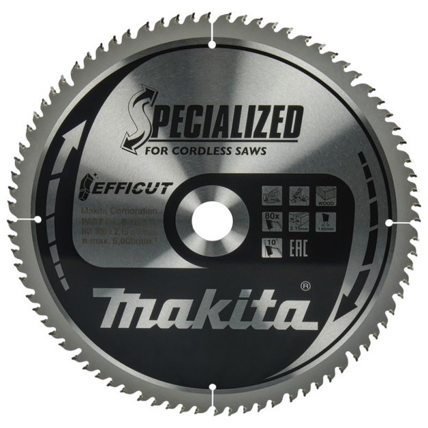 Pjovimo diskas medienai MAKITA Efficut 305x30x2,15mm T80 10&deg;