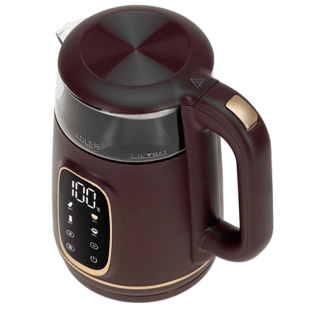 Adler Kettle with LED Display | AD 1305 | Electric | 2200 W | 1.7 L | Plastic | 360&deg; rotational base | Burgundy