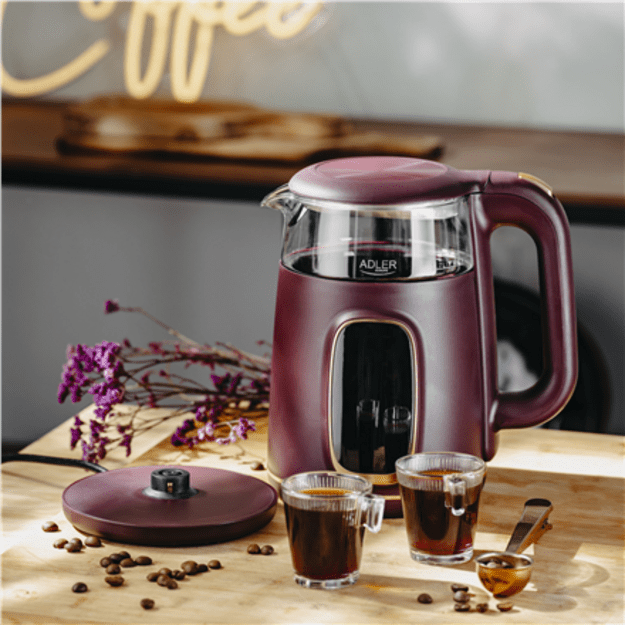 Adler Kettle with LED Display | AD 1305 | Electric | 2200 W | 1.7 L | Plastic | 360&deg; rotational base | Burgundy