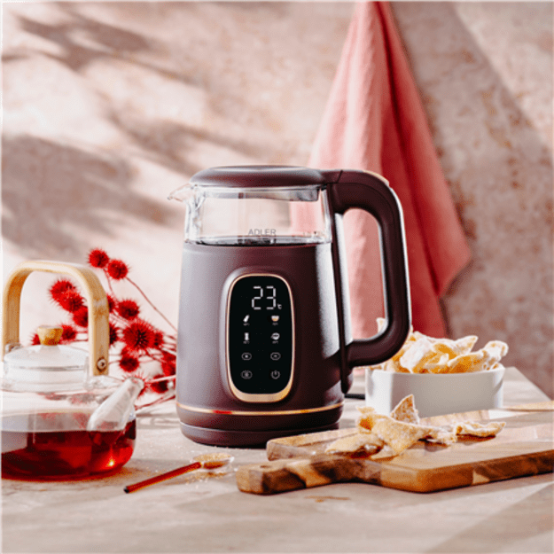 Adler Kettle with LED Display | AD 1305 | Electric | 2200 W | 1.7 L | Plastic | 360&deg; rotational base | Burgundy