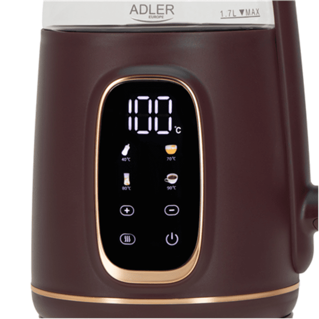 Adler Kettle with LED Display | AD 1305 | Electric | 2200 W | 1.7 L | Plastic | 360&deg; rotational base | Burgundy